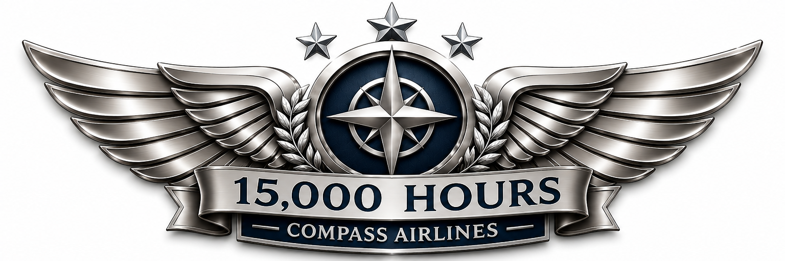 Awarded for achieving 15,000 total flight hours in service. Congratulations!